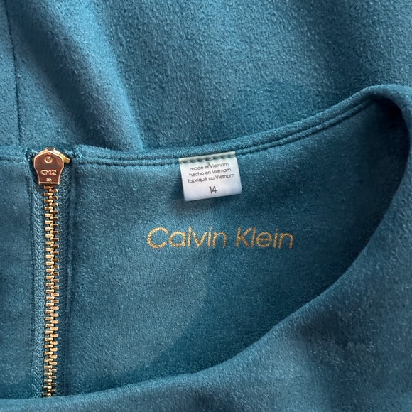 Calvin Klein Faux Suede Tulip Sleeve Sheath Dress - Teal Size 14 - Picture 9 of 10